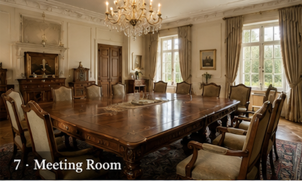 Der Meetingsaal mit historischer Tafel